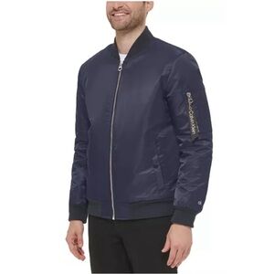Calvin Klein Men’s Bomber Jacket Navy Blue Size Small Quilted Lining Full Zip
